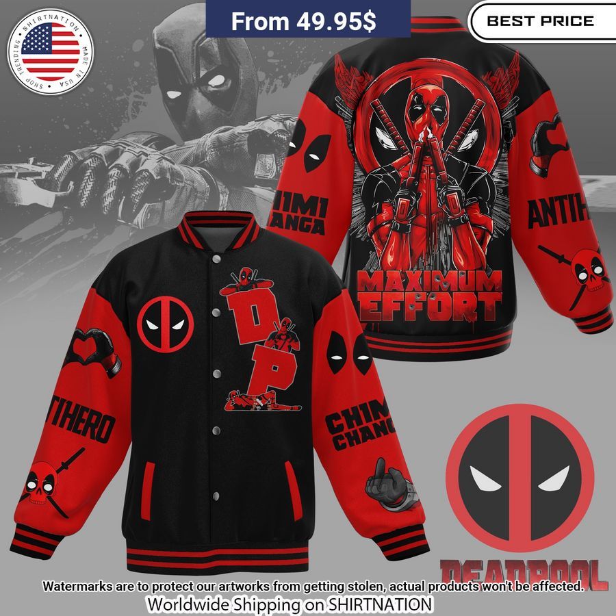Maximum Effort Deadpool Baseball Jacket Elegant and sober Pic