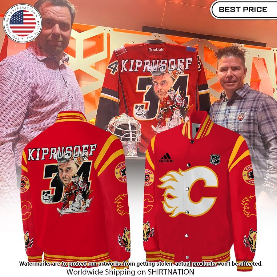 Miikka Kiprusoff 34 Calgary Flames Bomber Jacket Natural and awesome