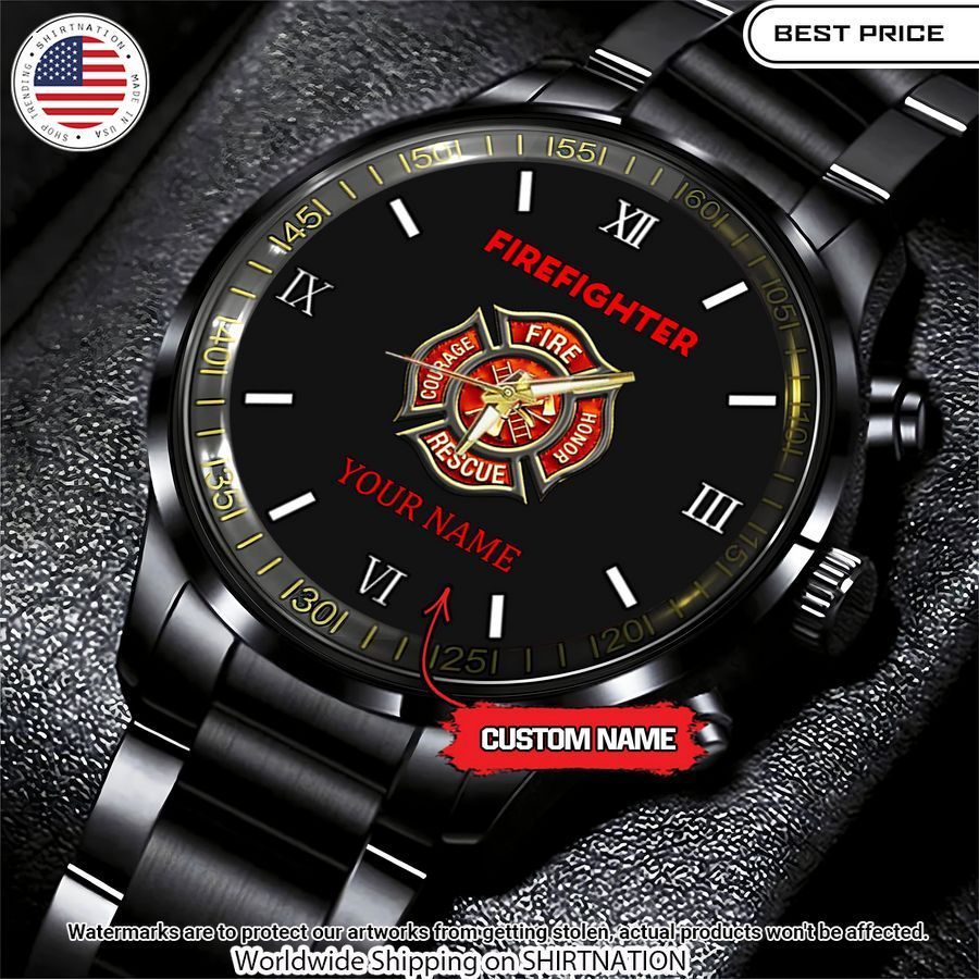 personalized firefighter stainless steel watches 1