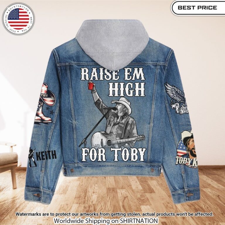 raise em high for toby keith hooded denim jacket 2