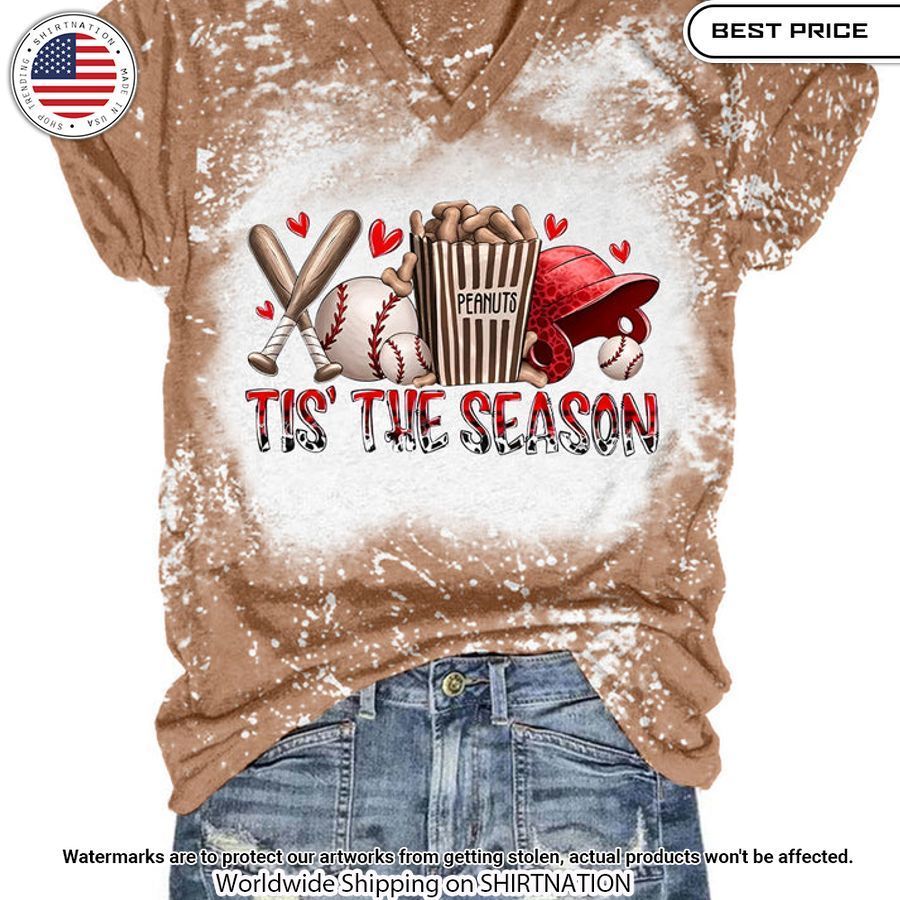 Tis' The Season Baseball Tie Dye V Neck T shirt You look cheerful dear