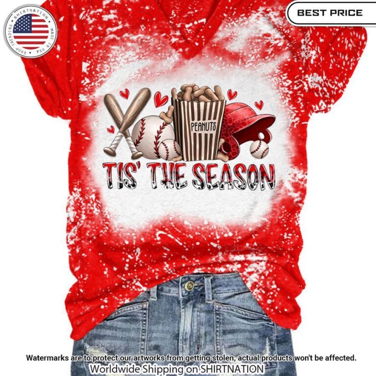 Tis' The Season Baseball Tie Dye V Neck T shirt Handsome as usual