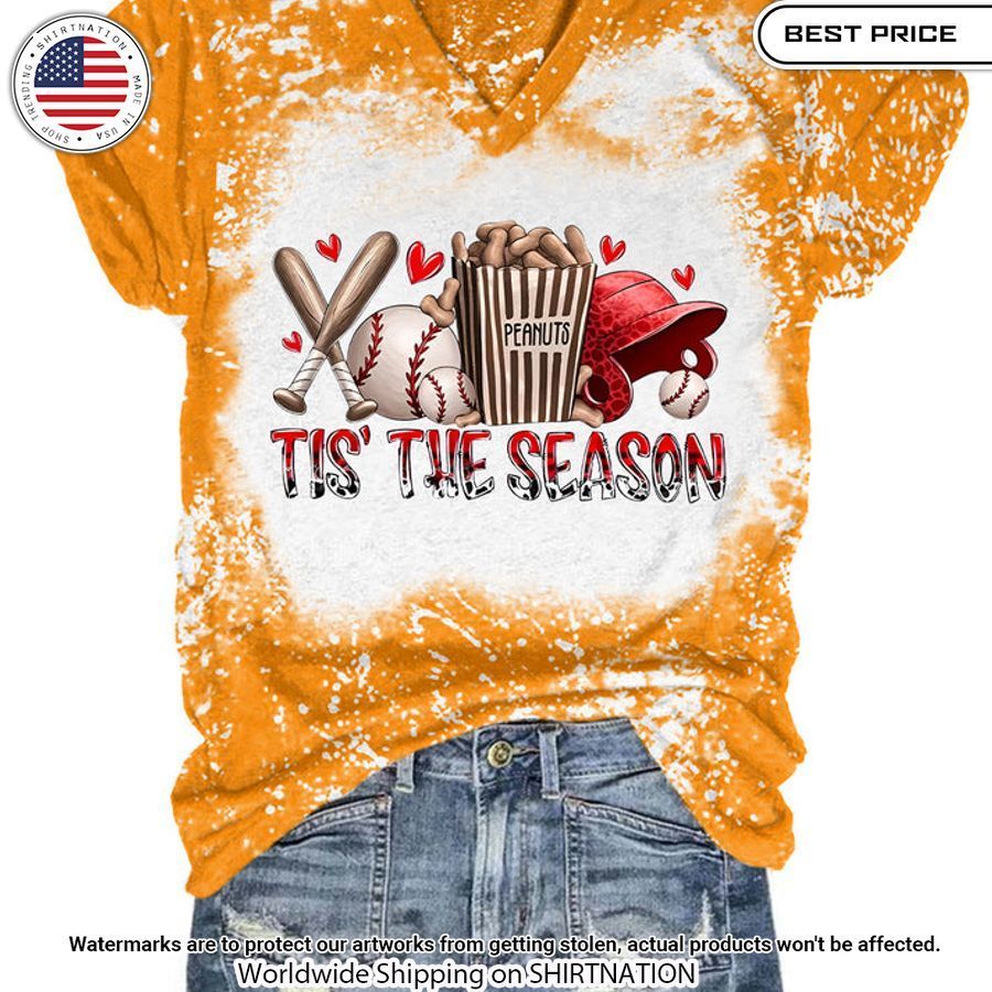 Tis' The Season Baseball Tie Dye V Neck T shirt Stunning