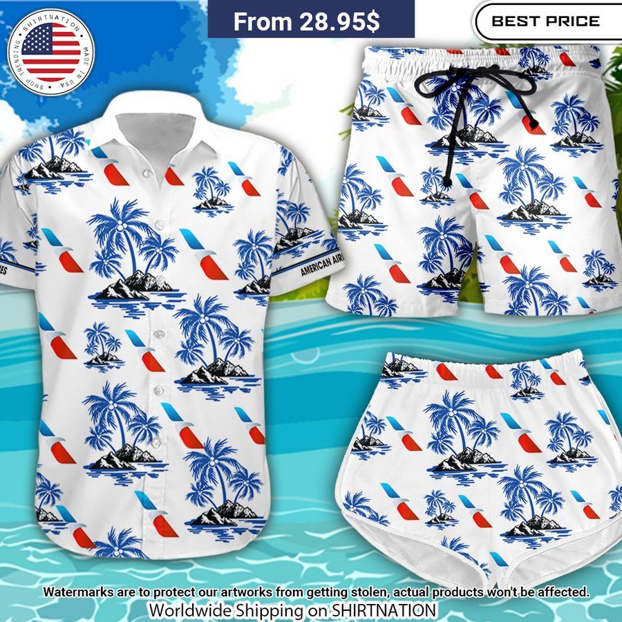 AMERICAN AIRLINES Hawaiian Shirt and Shorts Stunning
