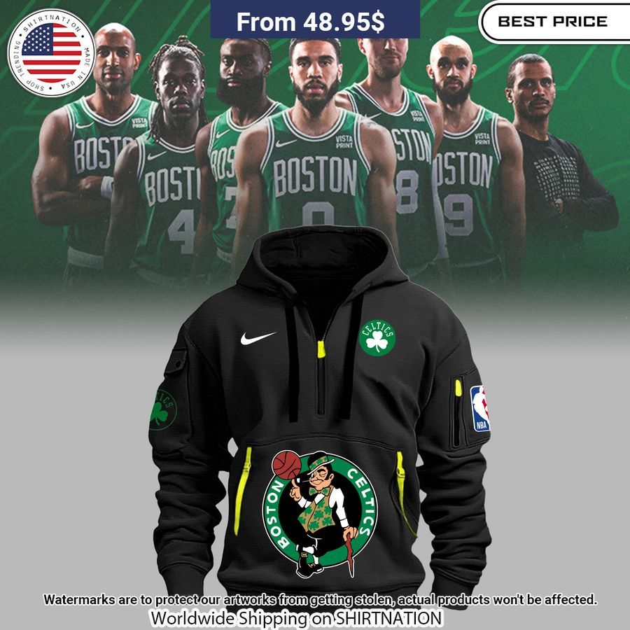 Boston Celtics Half Zip Heavy Hoodie Nice Photo Dude