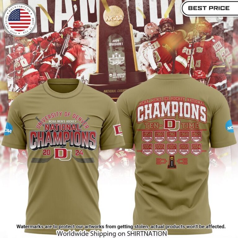 denver pioneers champions ncaa mens hockey ten time t shirt 1