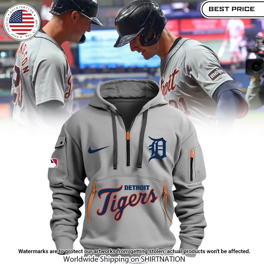 Detroit Tigers Baseball Team Half Zip Hoodie 1