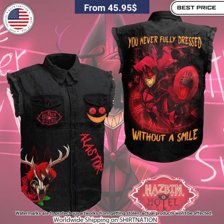 Hazbin Hotel Alastor Sleeveless Denim jacket This place looks exotic.