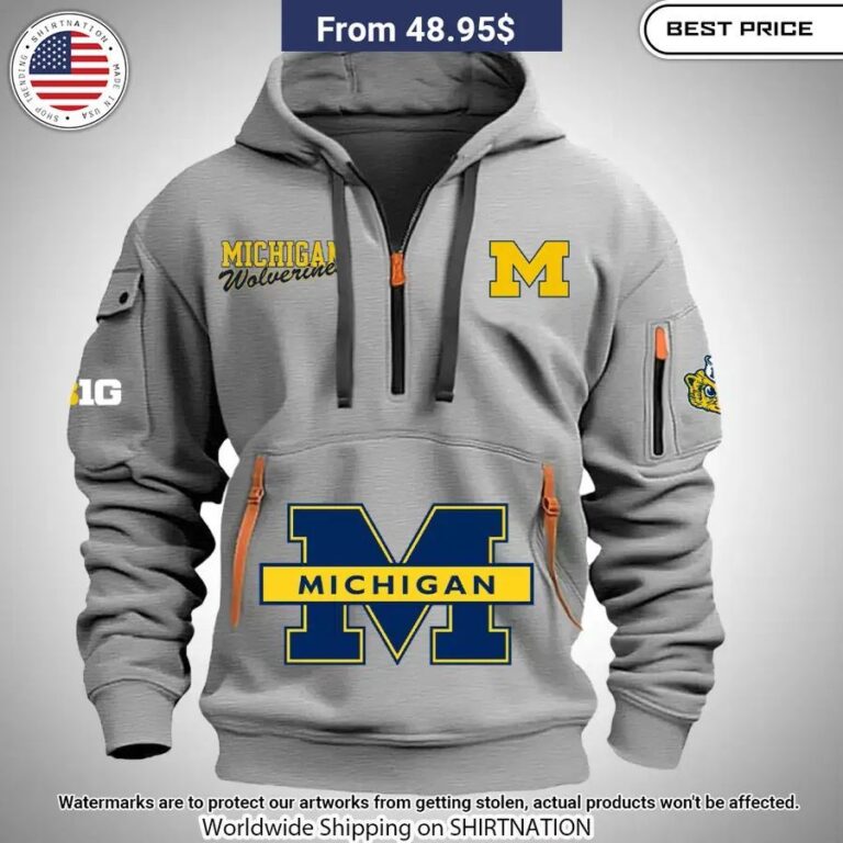 Michigan Wolverines Half Zip Heavy Hoodie Heroine