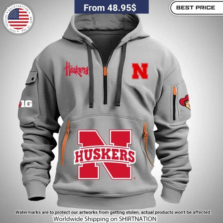 Nebraska Cornhuskers Half Zip Heavy Hoodie You Look Lazy