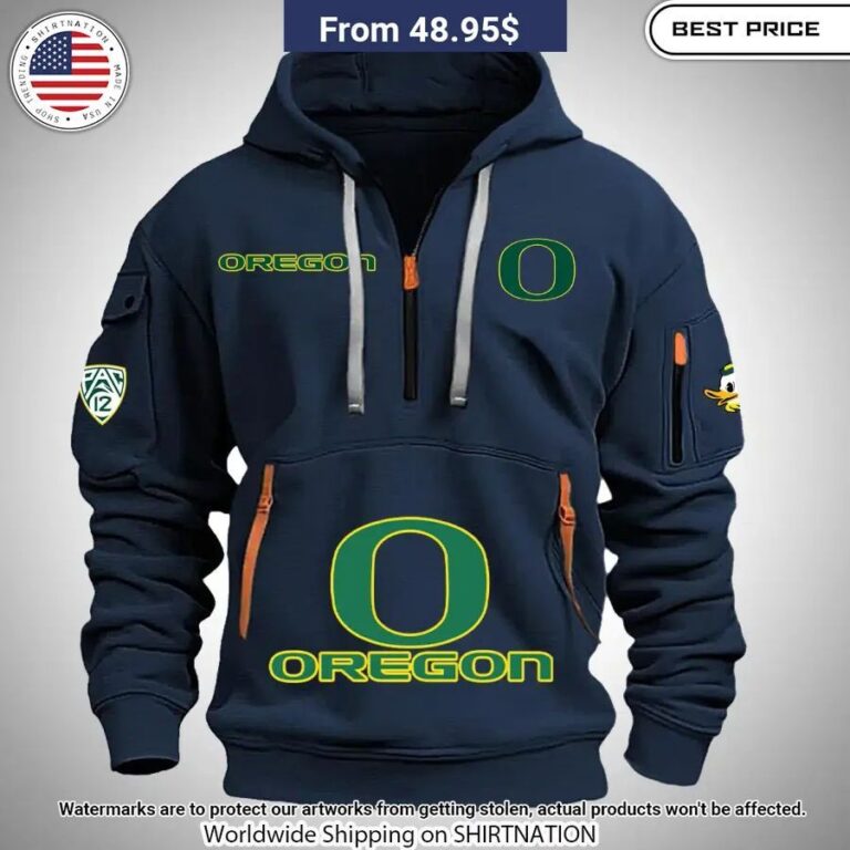 Oregon Ducks Half Zip Heavy Hoodie 1