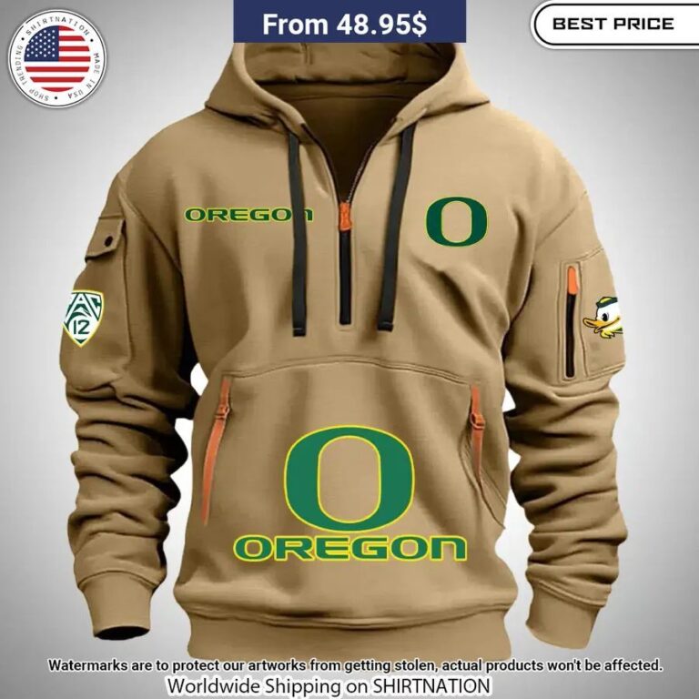 Oregon Ducks Half Zip Heavy Hoodie Nice Elegant Click