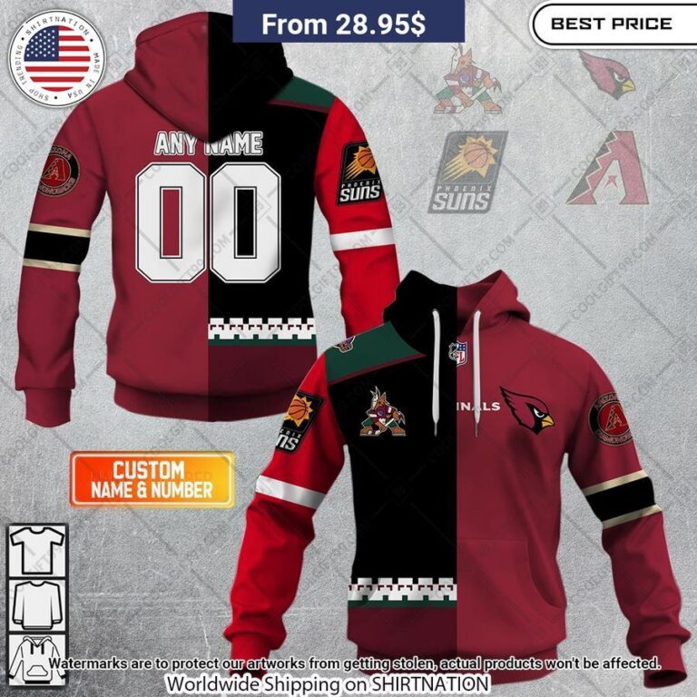 personalized arizona coyotes x arizona cardinals x arizona diamondbacks x phoenix suns hoodie 1