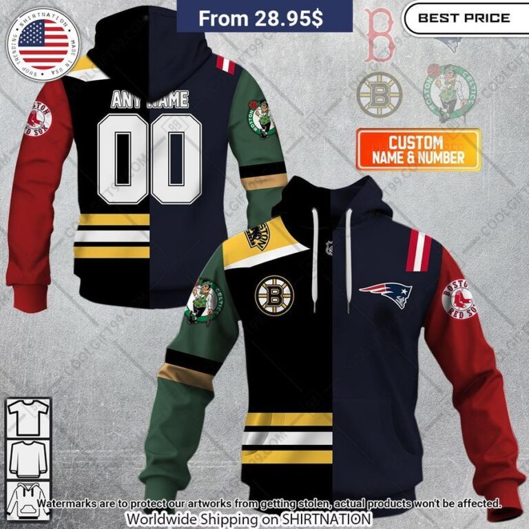 personalized boston bruins x new england patriots x boston red sox x boston celtics hoodie 1