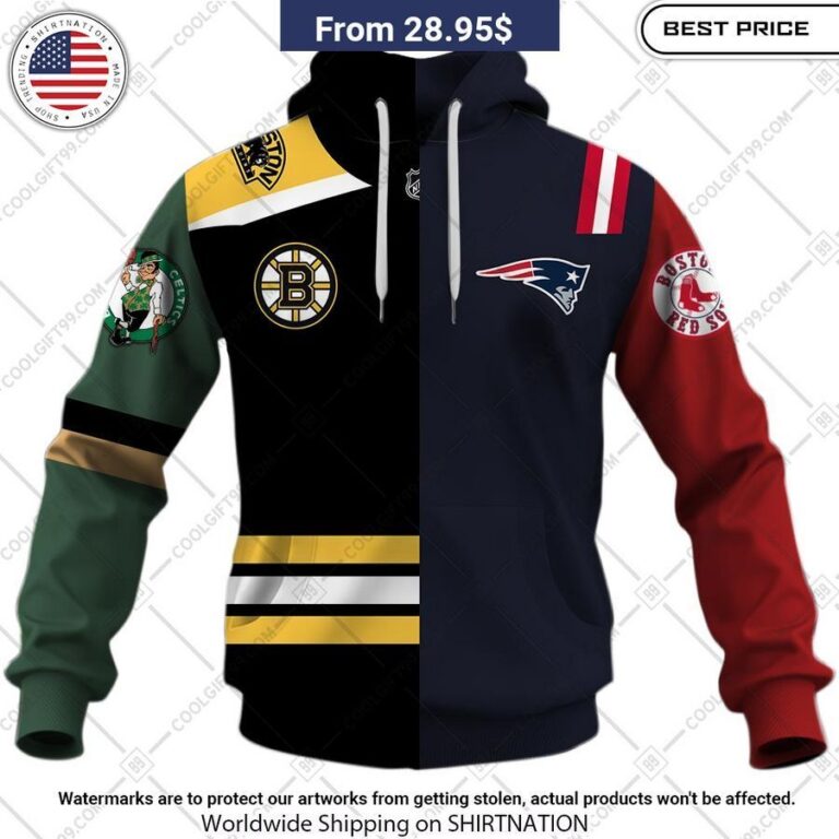 personalized boston bruins x new england patriots x boston red sox x boston celtics hoodie 2