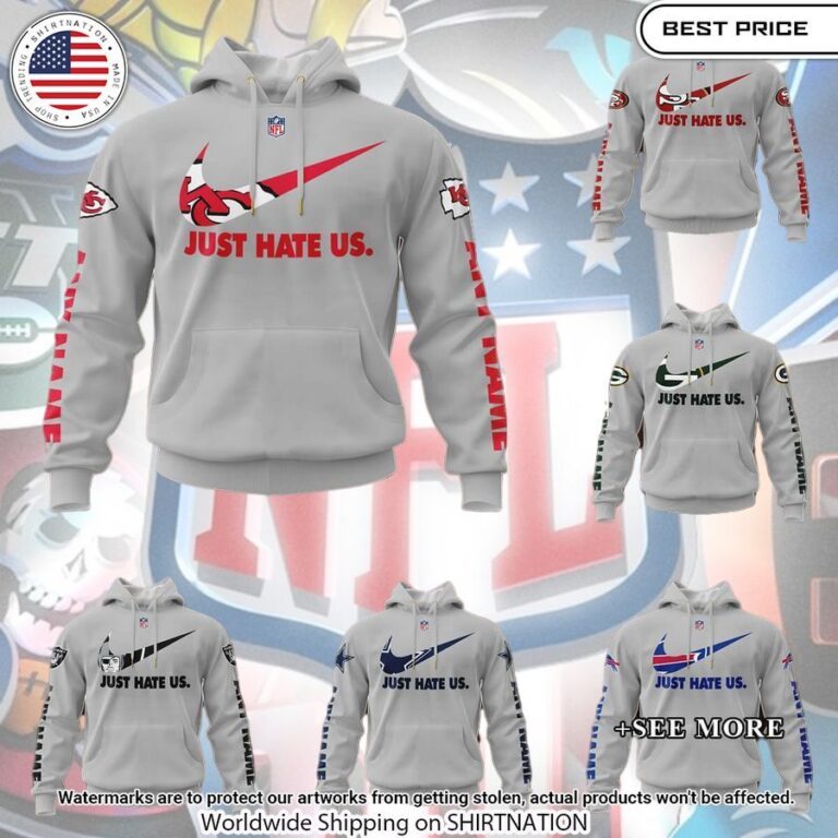 personalized nfl nike just hate us grey hoodie 1