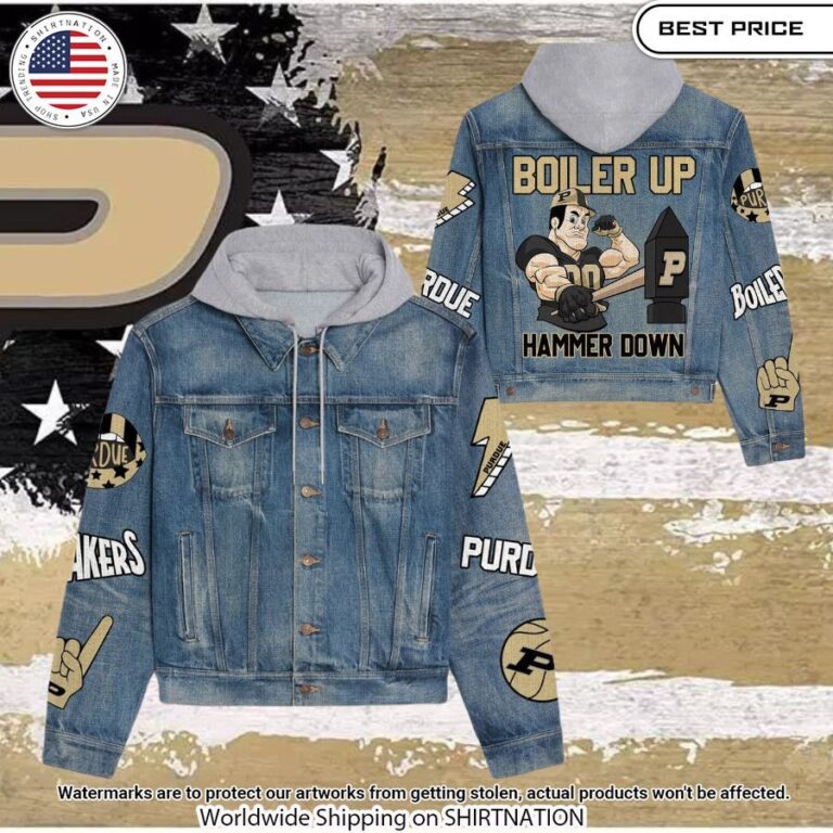 purdue boilermakers boiler up hooded denim jacket 1