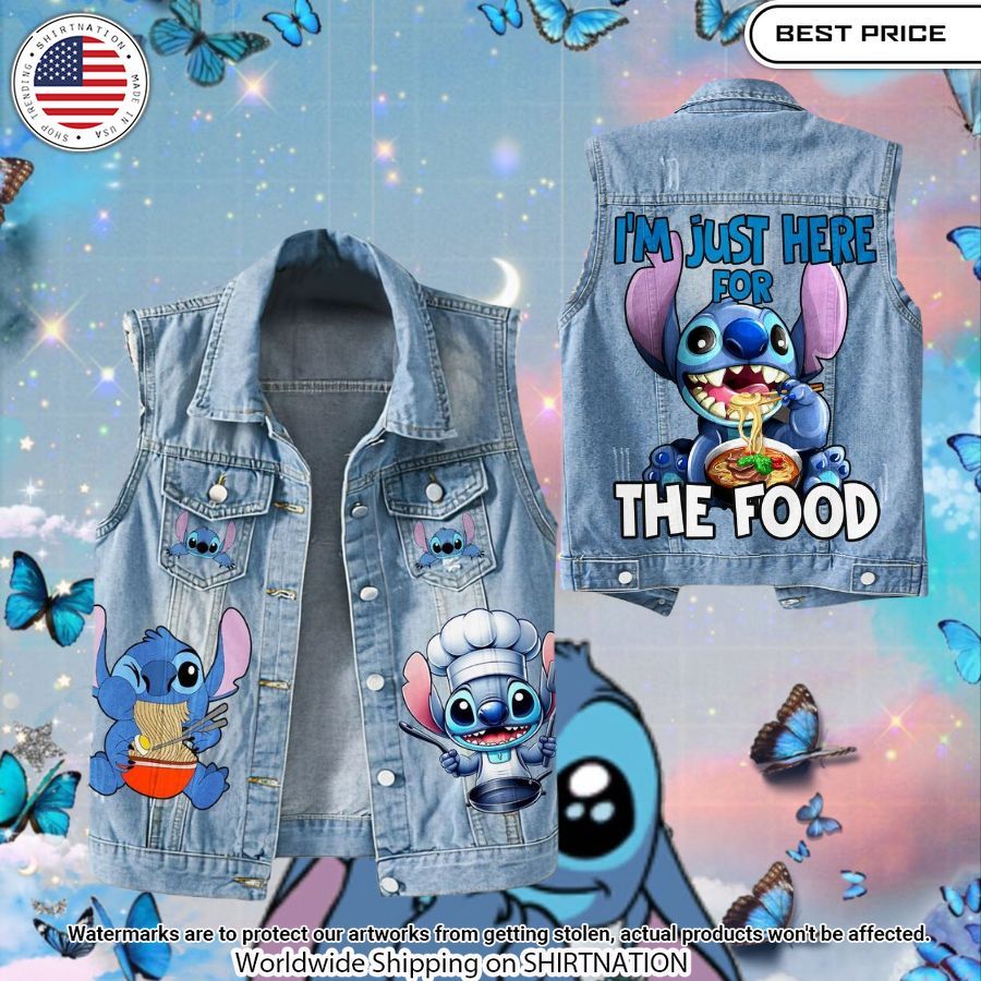 Stitch I'm Just Here For The Food Sleeveless Denim Jacket Good one dear