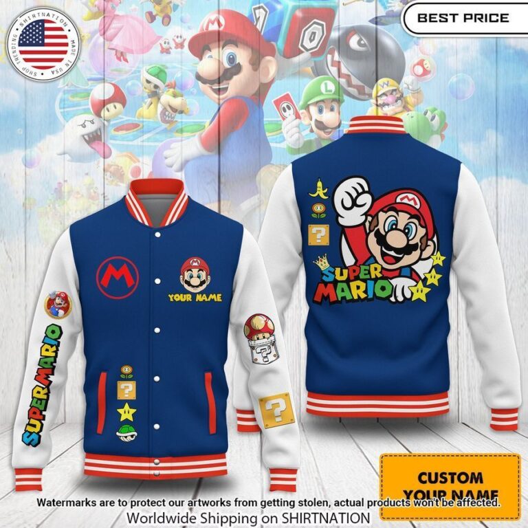 super mario custom name baseball jacket 1