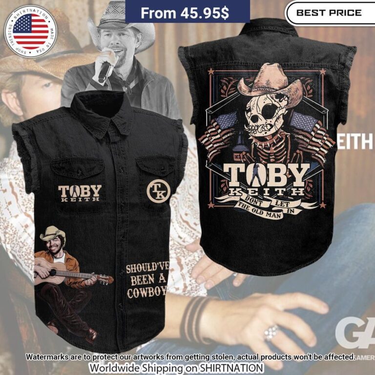 Toby Keith Cowboy Sleeveless Denim jacket Amazing Pic