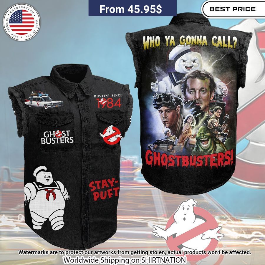 who you gonna call ghostbusters sleeveless denim jacket 1