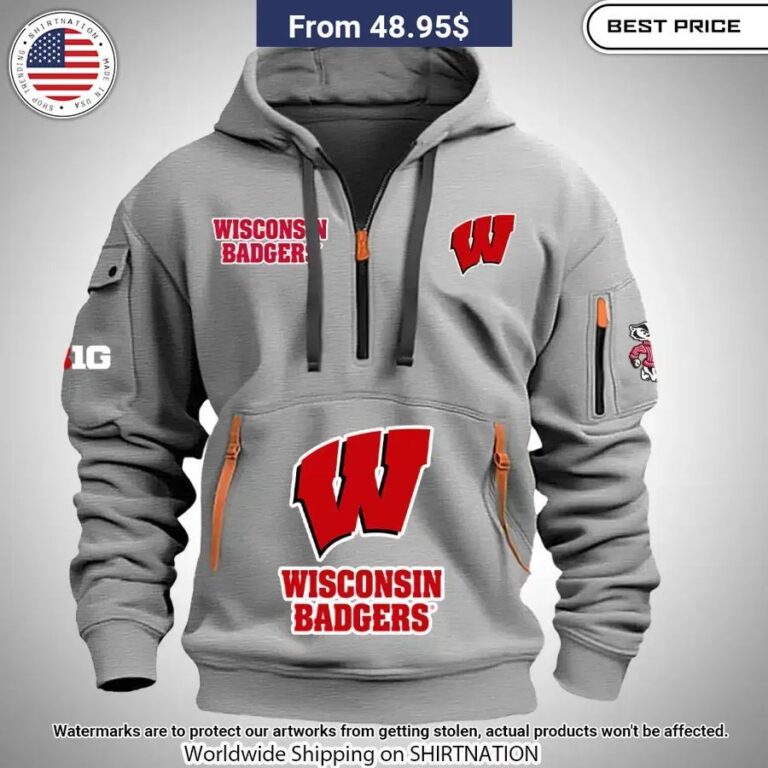 Wisconsin Badgers Half Zip Heavy Hoodie Nice Place And Nice Picture