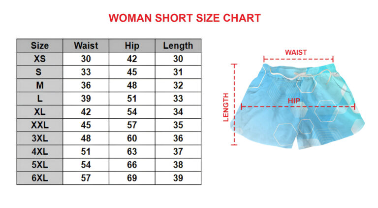 3D Women Short Size Chart