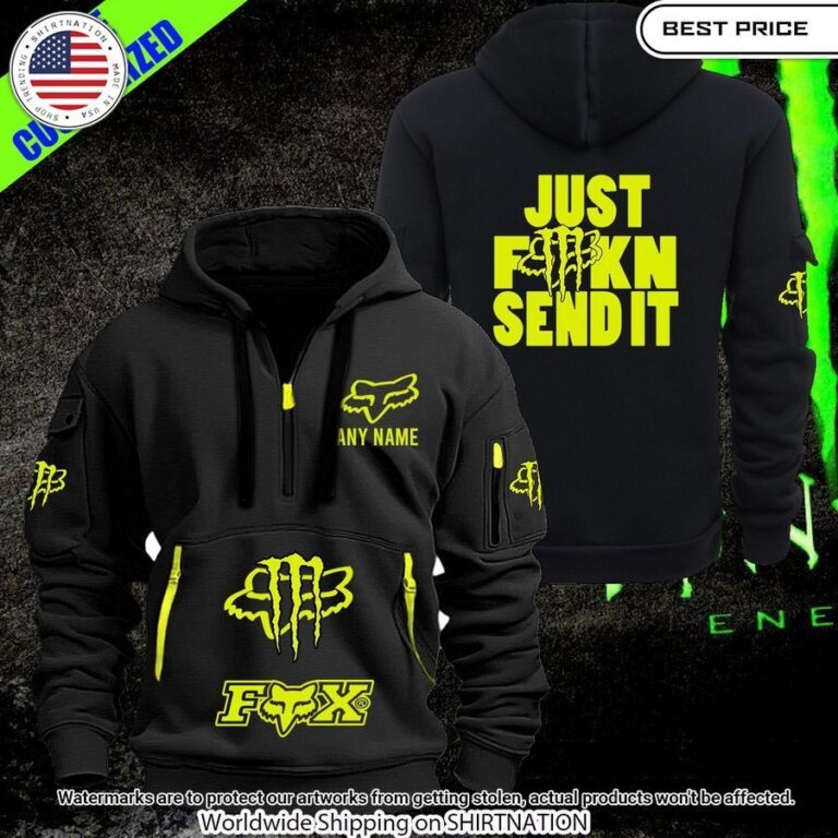 fox racing monster energy just fuckn send it custom half zip hoodie 1