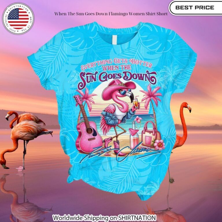 When The Sun Goes Down Flamingo Women Shirt Short Beauty queen