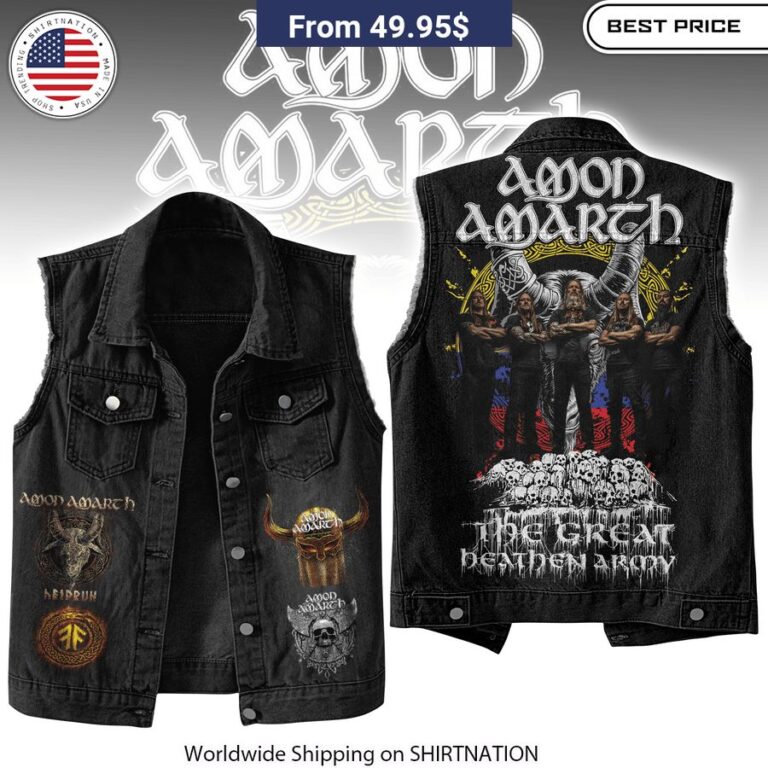 Amon Amarth The Great Heathen Army Sleeveless Denim Jacket Rugged Melodic Death Metal Style