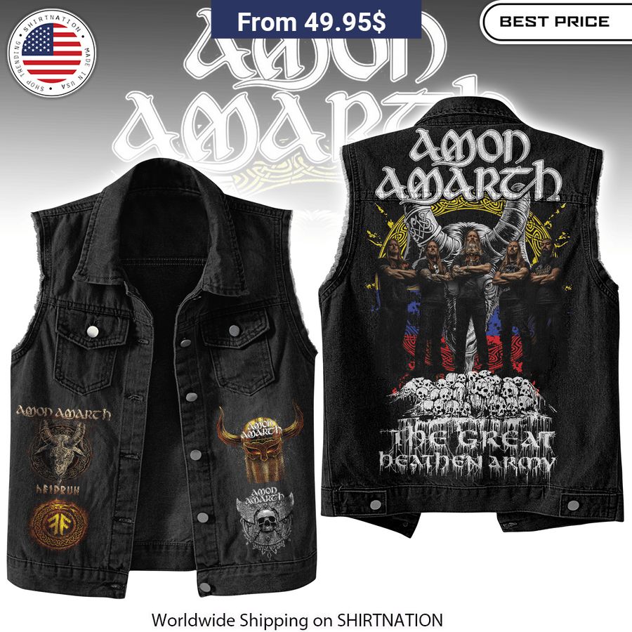 Amon Amarth The Great Heathen Army Sleeveless Denim Jacket Rugged Melodic Death Metal Style