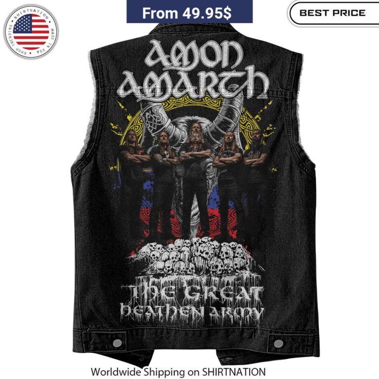 Amon Amarth The Great Heathen Army Sleeveless Denim Jacket Iconic Viking Metal Band Merch Vest