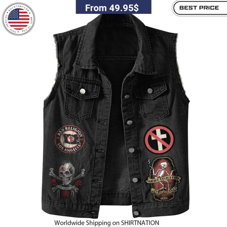 Bad Religion Distressed Denim Vest - Rebellious Sleeveless Jacket