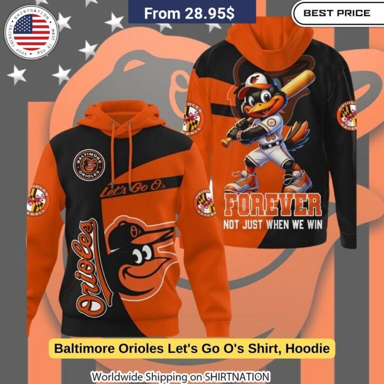 Cheer on the O's in the Baltimore Orioles Let's Go O's hoodie, complete with a kangaroo pocket, drawstring hood, and official team graphics.