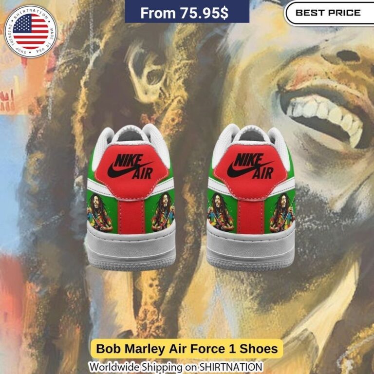 Express your love of classic sneakers and groundbreaking reggae with the unforgettable Bob Marley Air Force 1s from Shirtnation.