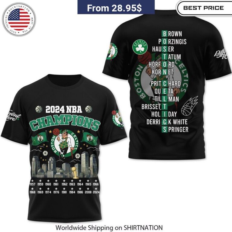 Relive the Celtics' unforgettable 2024 championship journey every time you wear this durable, UV-protective t-shirt 