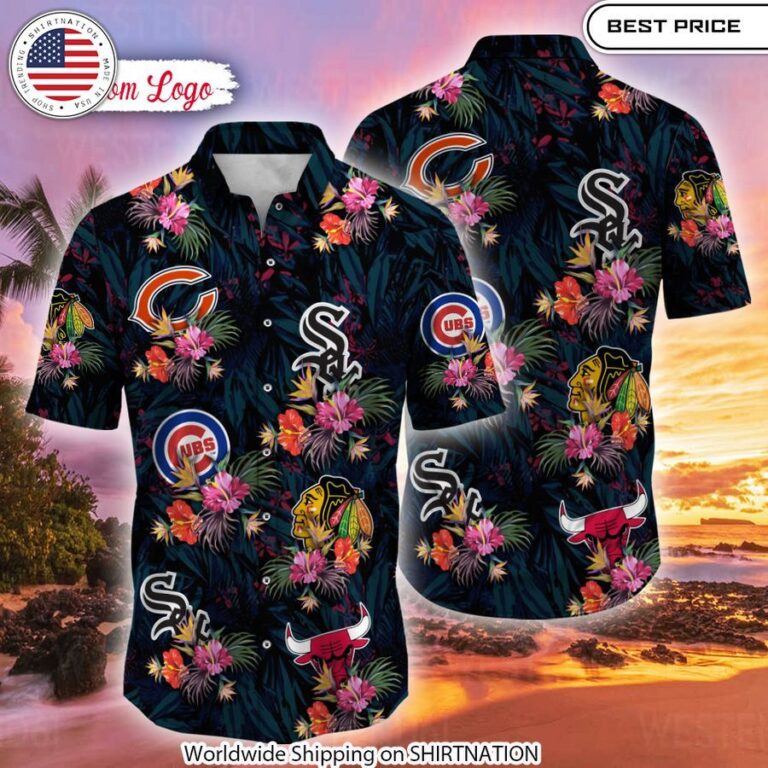 Chicago Bulls Chicago Cubs Chicago White Sox Chicago Blackhawks Hawaiian Shirt Bold vibrant colors