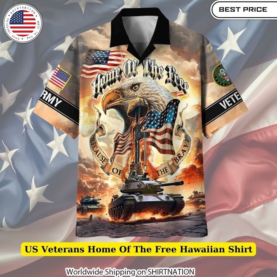 US Veterans Home Of The Free Hawaiian Shirt Patriotic American flag tropical shirt