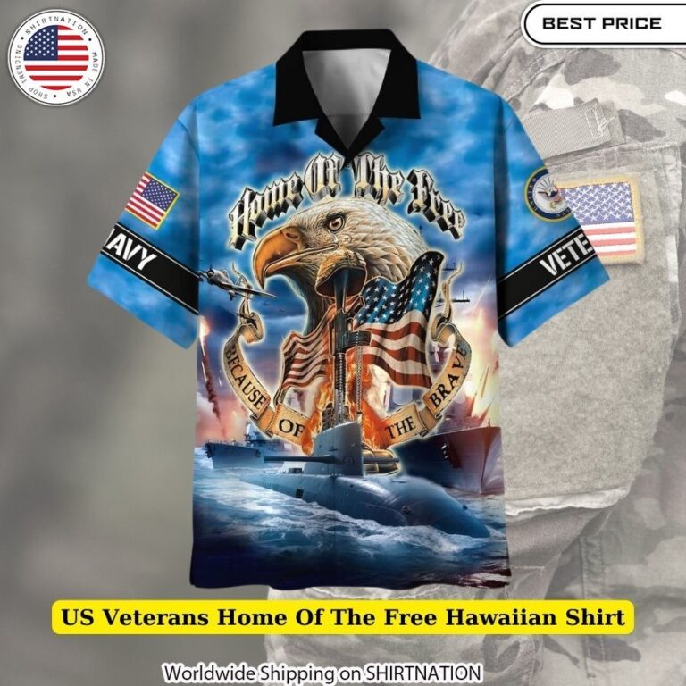 US Veterans Home Of The Free Hawaiian Shirt Comfortable USA flag pattern camp shirt