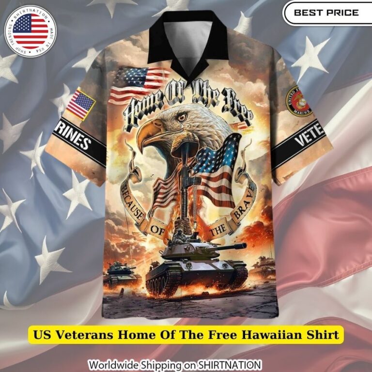 US Veterans Home Of The Free Hawaiian Shirt Breathable silk Hawaiian shirt honoring veterans