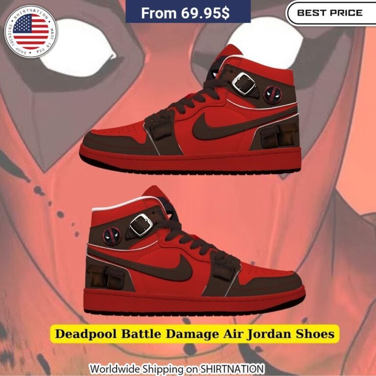 Deadpool Battle Damage Air Jordan Shoes Red and black design