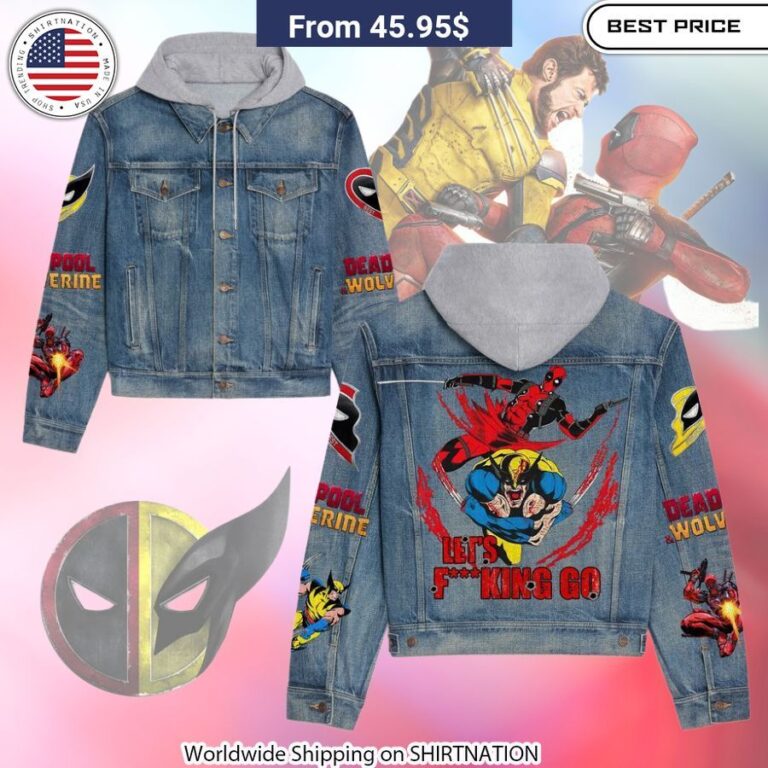 Deadpool Wolverine Let's Fucking Go Hooded Denim Jacket Warm Lined Hood