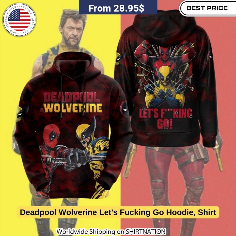 Stay warm and stylish in the cozy Deadpool Wolverine Let's Fucking Go zip-up hoodie.