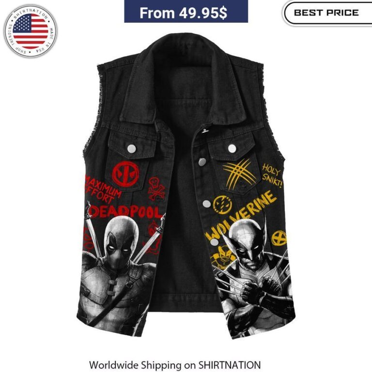 Deadpool Wolverine Let's Fucking Go Sleeveless Denim Jacket Coolosm