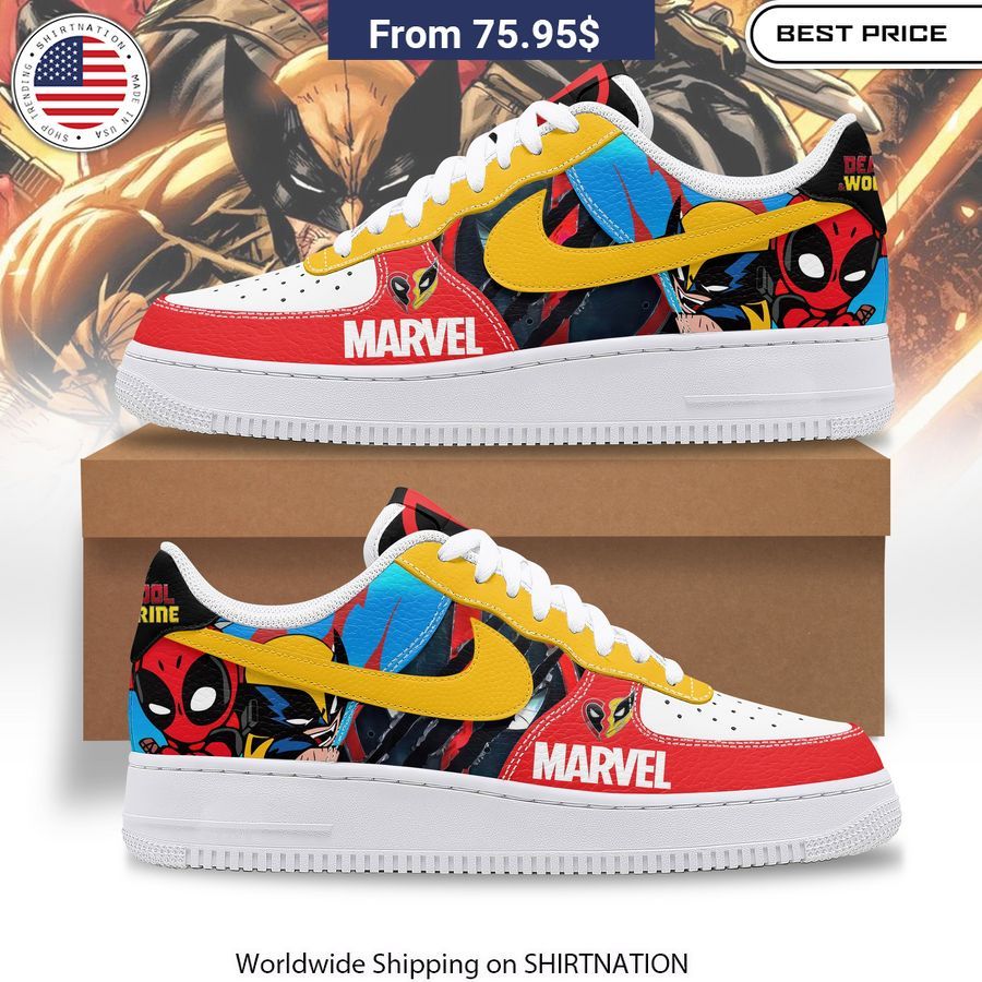 Step into comic book style wearing the officially licensed Deadpool Wolverine Nike Air Force 1s featuring Wolverine claw mark accents.