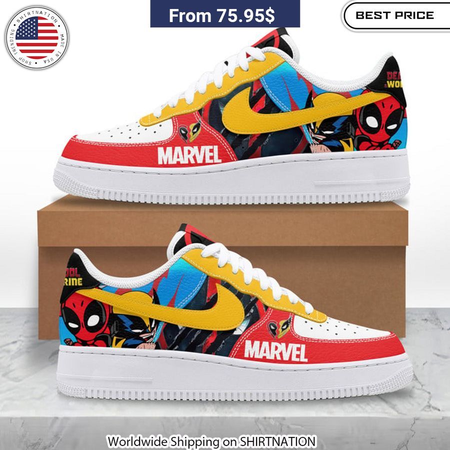 Express your Marvel fandom from head to toe in the limited edition Deadpool Wolverine Air Force 1 shoes, only at Shirtnation.