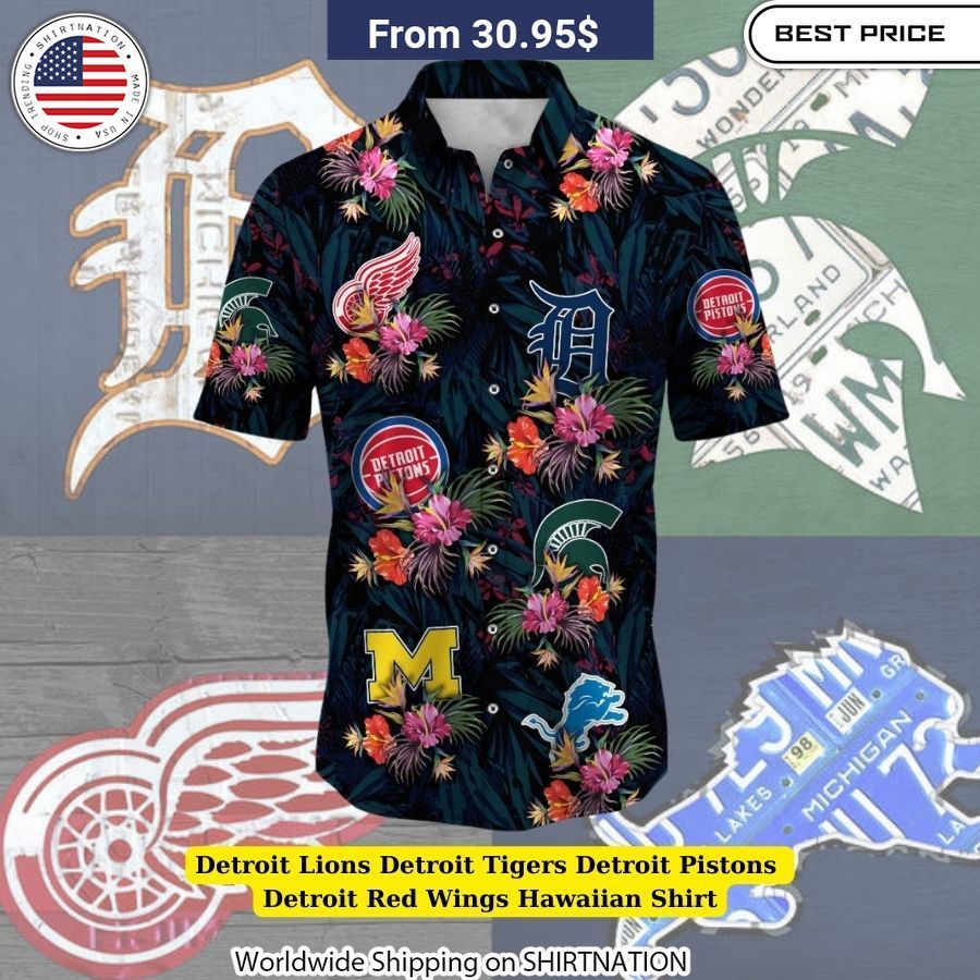 Detroit Lions Detroit Tigers Detroit Pistons Detroit Red Wings Hawaiian Shirt gift for Detroit fans