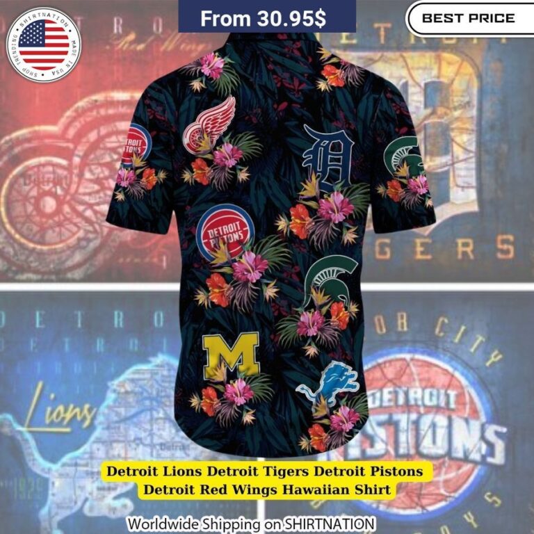 Detroit Lions Detroit Tigers Detroit Pistons Detroit Red Wings Hawaiian Shirt summer style