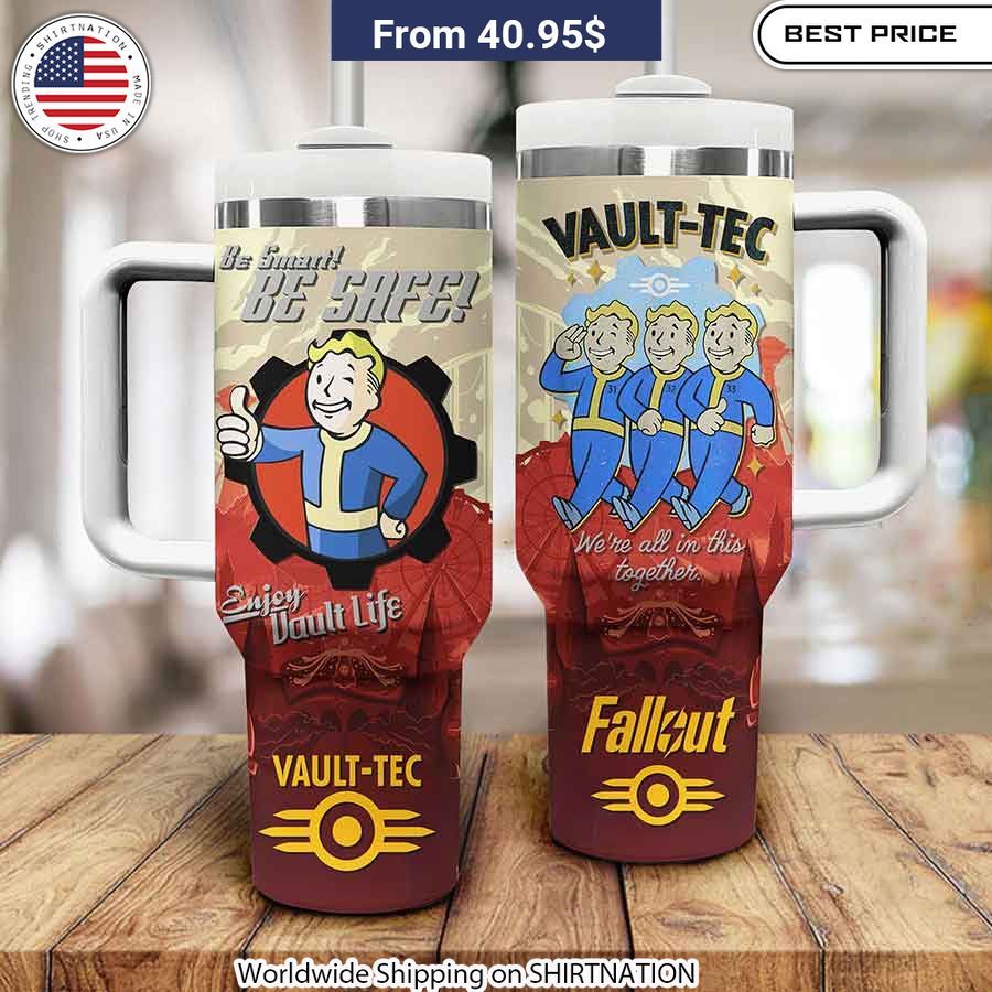 40 oz. Vault-Tec tumbler keeps drinks hot or cold for hours with double-wall vacuum insulation technology.