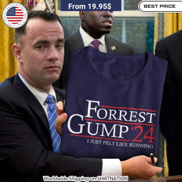 Iconic Forrest Gump running pose printed on a soft, comfortable 35% cotton 65% polyester blend t-shirt.